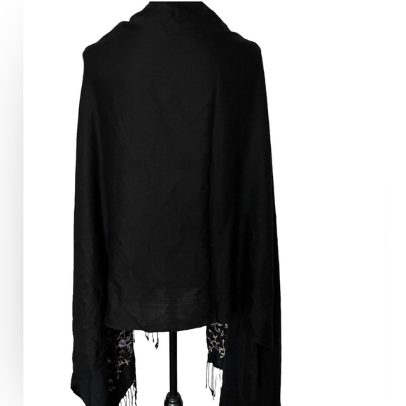 Long Scarf Embroidered Floral Shawl Wrap Black Pink Purple Tan Fringe - Picture 6 of 9